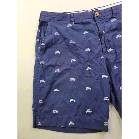 J. Crew Gramercy Men's 38 Navy Surf Car Print Chino Shorts Slit Pockets 8.5" Ins - Picture 2 of 10